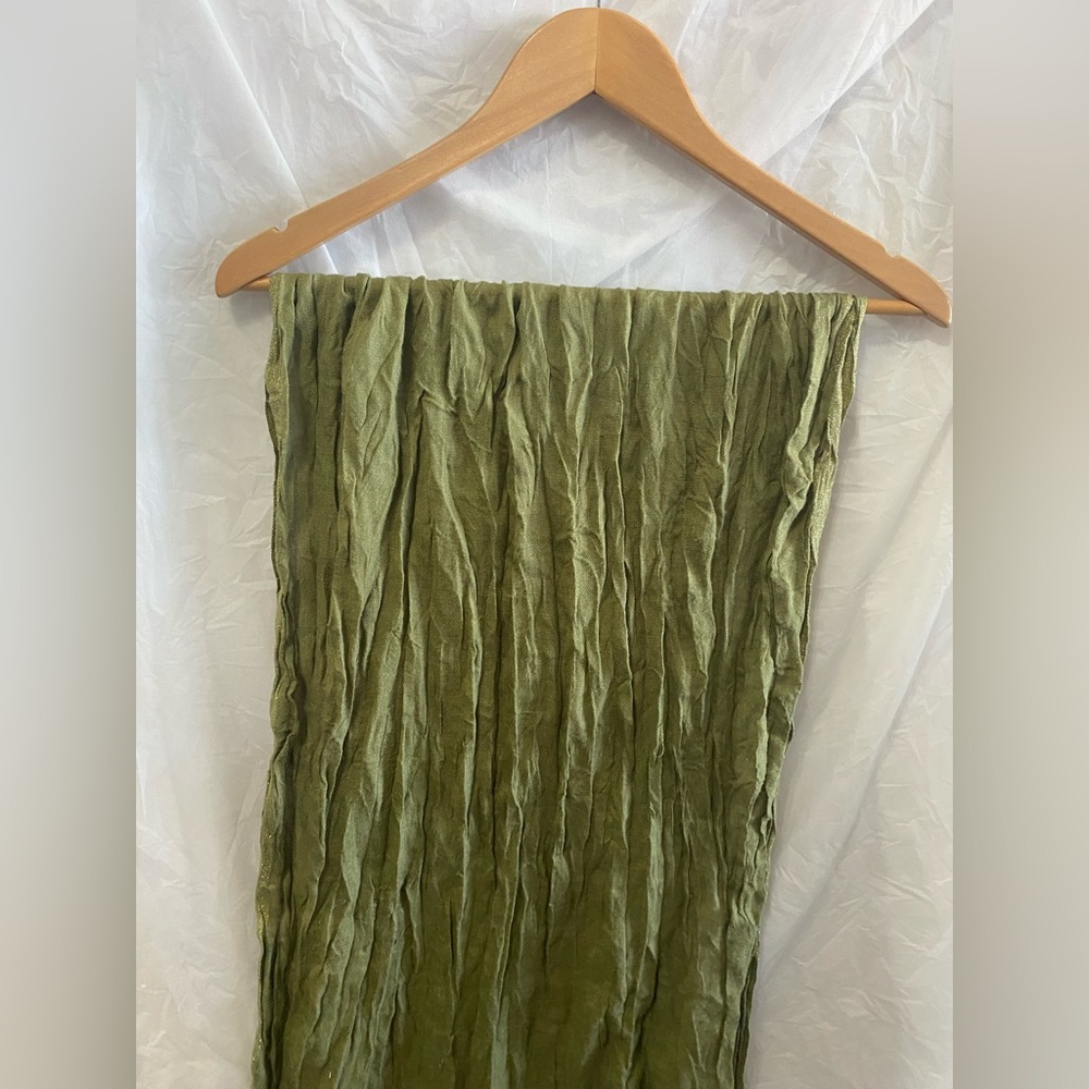 H&M Vintage Olive Green Crinkle Scarf – Boho Fringe Summer Wrap Stole EUC* - Picture 6 of 9